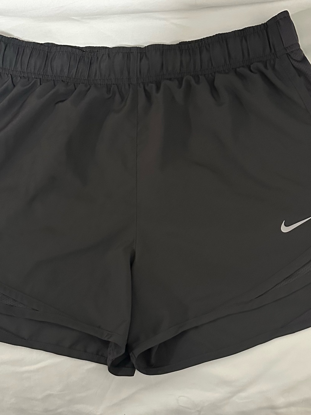 Nike Women’s Black Athletic Dri-FIT Shorts with Silver Swoosh